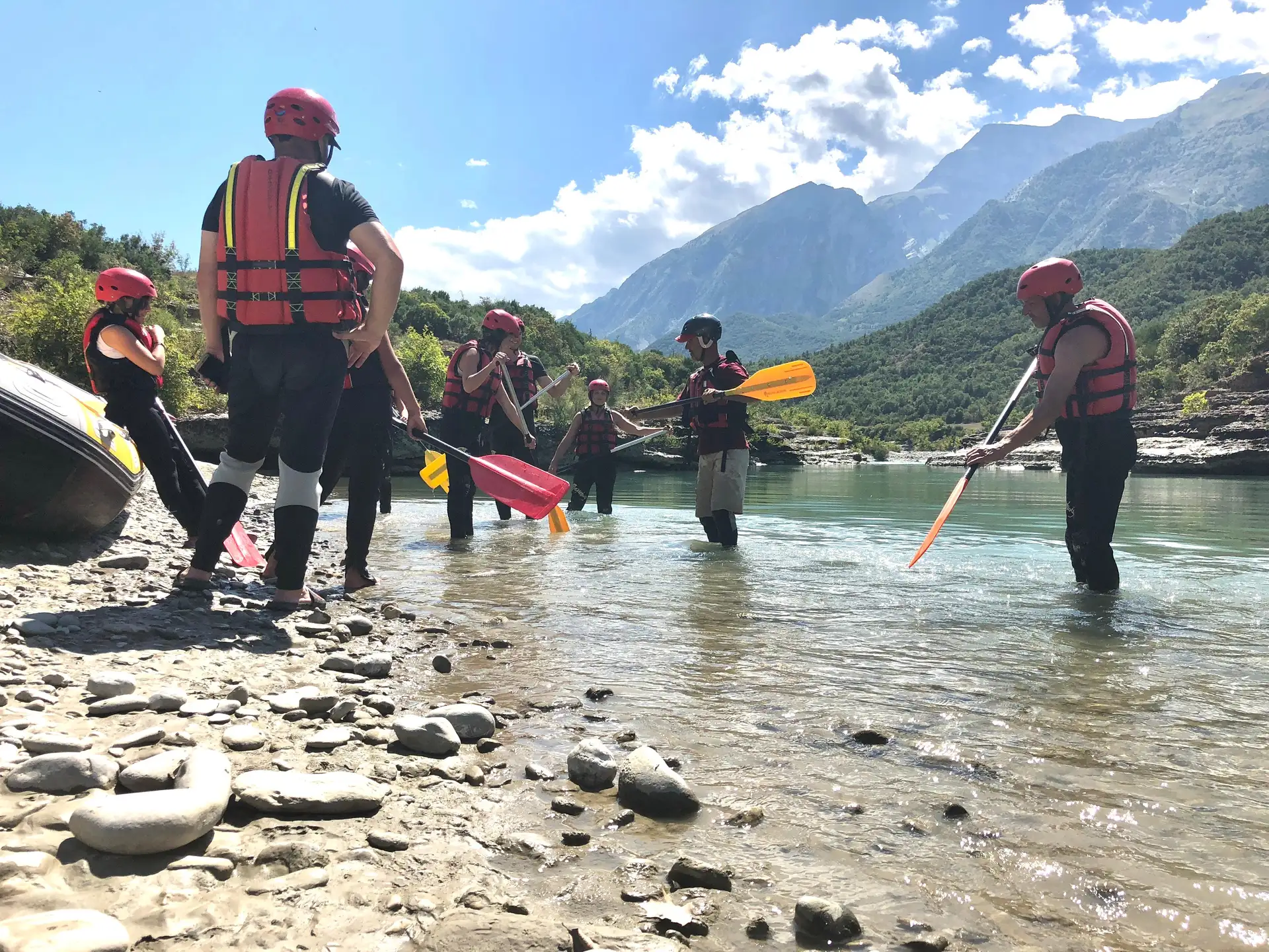 Arelta Tabuka, Albania's first certified female rafting guide on the Vjosa river near Permet